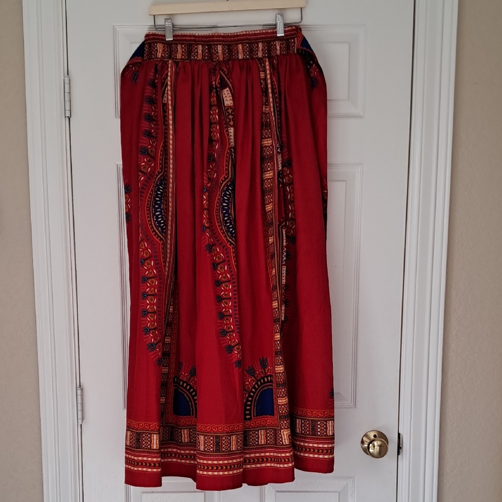 Elegant Red Patterned Maxi Skirt